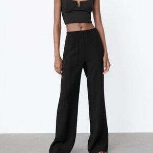 ZARA Textured Straight Leg Pants Black, Size XL ,7385/237